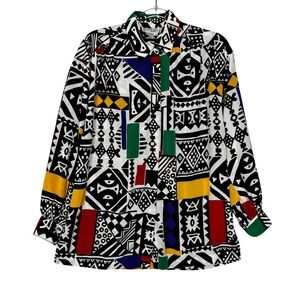 Brownstone Studio Geometric Abstract Blouse Womens 8 Multicolor VTG 90s